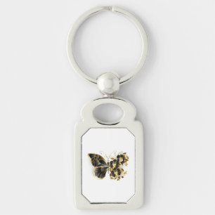 Gold Flower Butterfly met Black Orchid Sleutelhanger