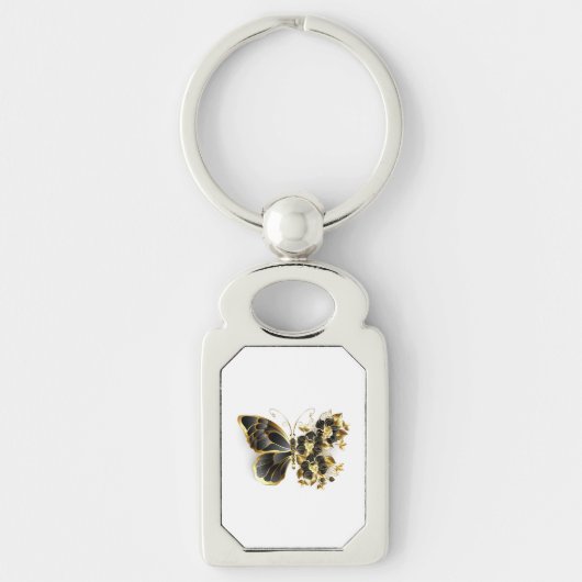 Gold Flower Butterfly met Black Orchid Sleutelhanger (Voorkant)