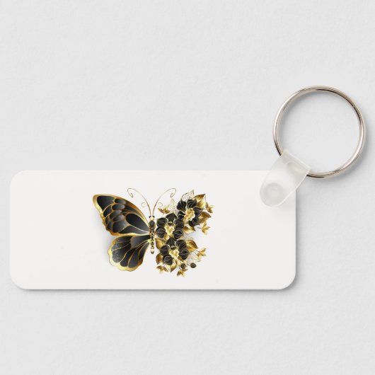 Gold Flower Butterfly met Black Orchid Sleutelhanger (Voorkant)