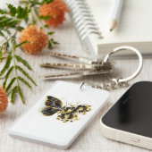 Gold Flower Butterfly met Black Orchid Sleutelhanger (Voorkant Rechts)