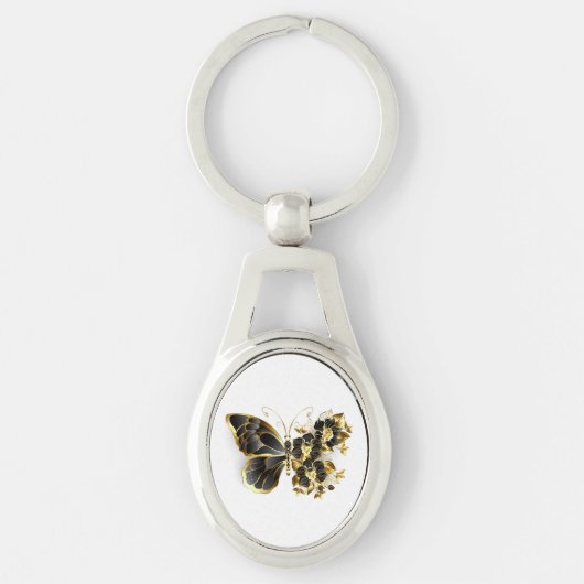 Gold Flower Butterfly met Black Orchid Sleutelhanger (Voorkant)