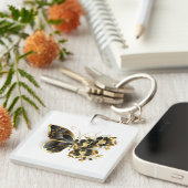 Gold Flower Butterfly met Black Orchid Sleutelhanger (Voorkant Rechts)