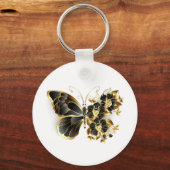 Gold Flower Butterfly met Black Orchid Sleutelhanger (Achterkant)