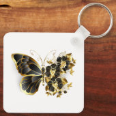 Gold Flower Butterfly met Black Orchid Sleutelhanger (Achterkant)