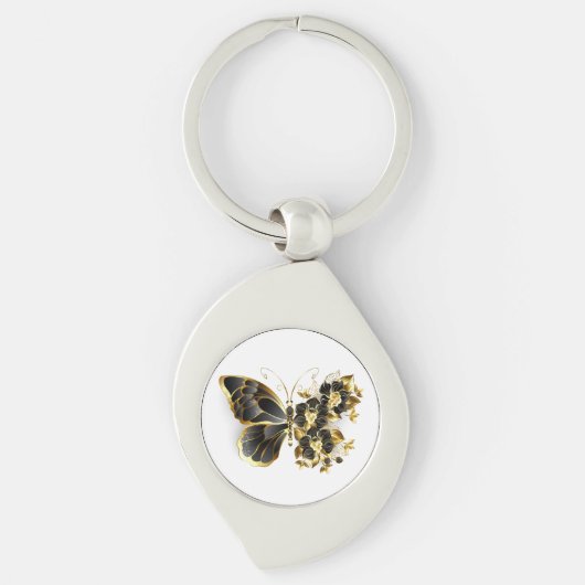 Gold Flower Butterfly met Black Orchid Sleutelhanger (Voorkant)