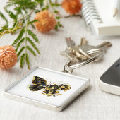 Gold Flower Butterfly met Black Orchid Sleutelhanger (Zijkant)