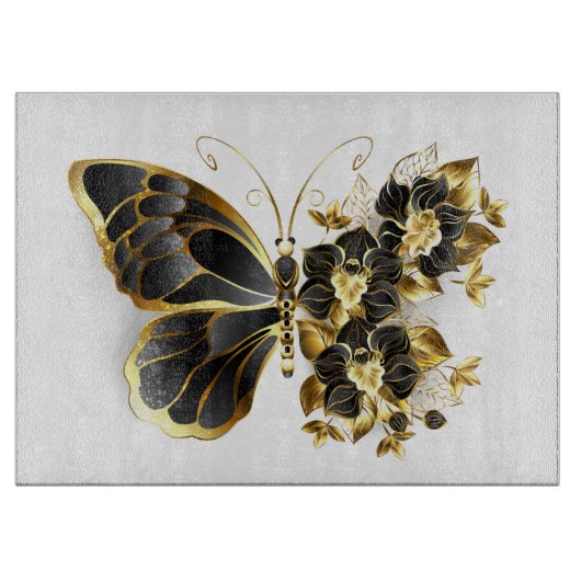 Gold Flower Butterfly met Black Orchid Snijplank (Voorkant)