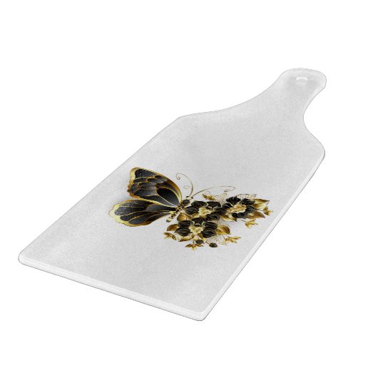 Gold Flower Butterfly met Black Orchid Snijplank (Hoek)