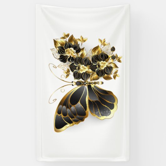 Gold Flower Butterfly met Black Orchid Spandoek (Verticaal)