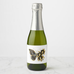 Gold Flower Butterfly met Black Orchid Sparkling Wijnetiket