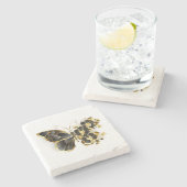 Gold Flower Butterfly met Black Orchid Stenen Onderzetter (Zijkant)