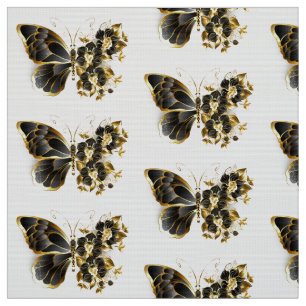 Gold Flower Butterfly met Black Orchid Stof
