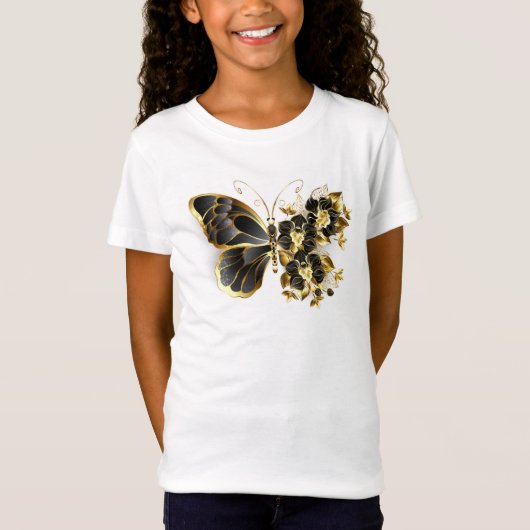 Gold Flower Butterfly met Black Orchid T-shirt (Voorkant)