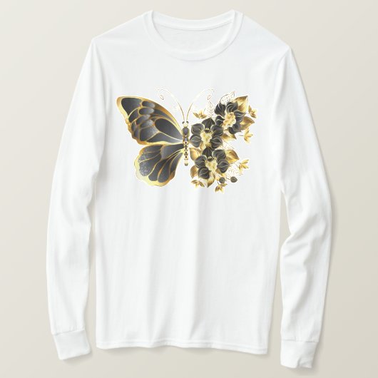 Gold Flower Butterfly met Black Orchid T-shirt (Design voorkant)