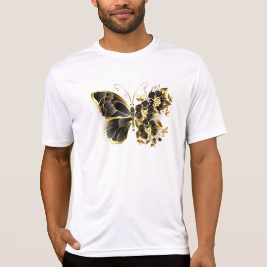 Gold Flower Butterfly met Black Orchid T-shirt (Voorkant)
