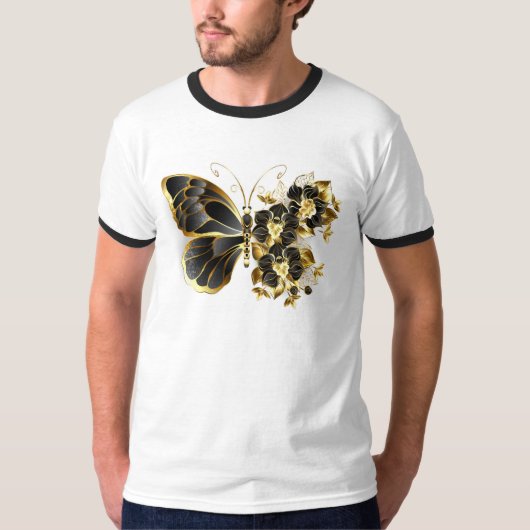 Gold Flower Butterfly met Black Orchid T-shirt (Voorkant)