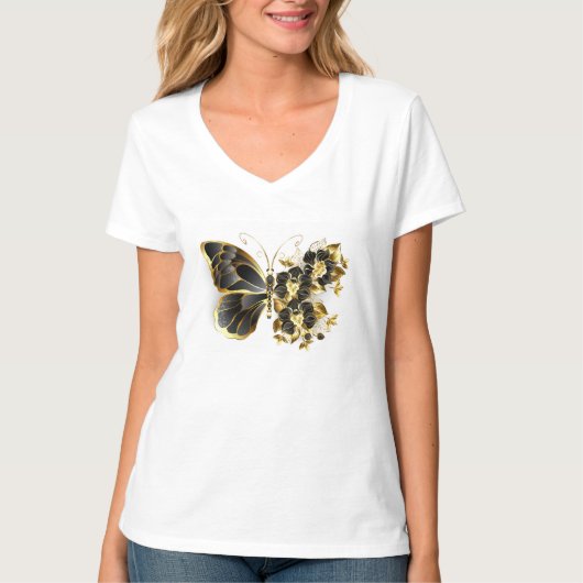 Gold Flower Butterfly met Black Orchid T-shirt (Voorkant)