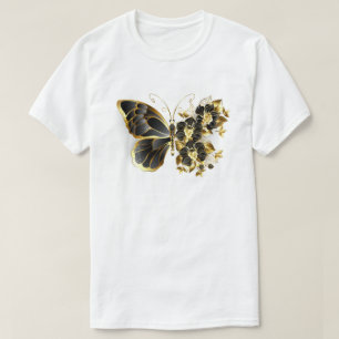 Gold Flower Butterfly met Black Orchid T-shirt
