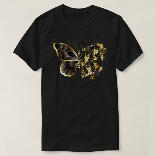 Gold Flower Butterfly met Black Orchid T-shirt (Design voorkant)