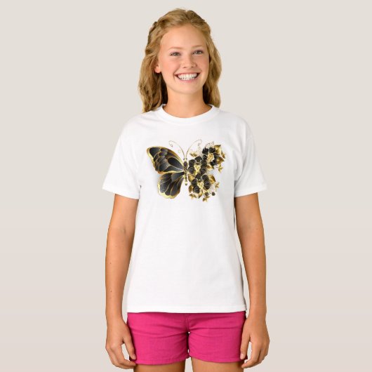 Gold Flower Butterfly met Black Orchid T-shirt (Voorkant volledig)