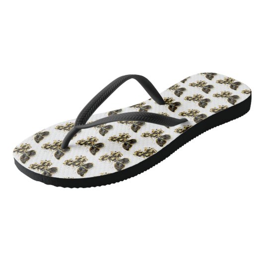 Gold Flower Butterfly met Black Orchid Teenslippers (Schuin)