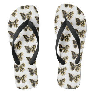 Gold Flower Butterfly met Black Orchid Teenslippers