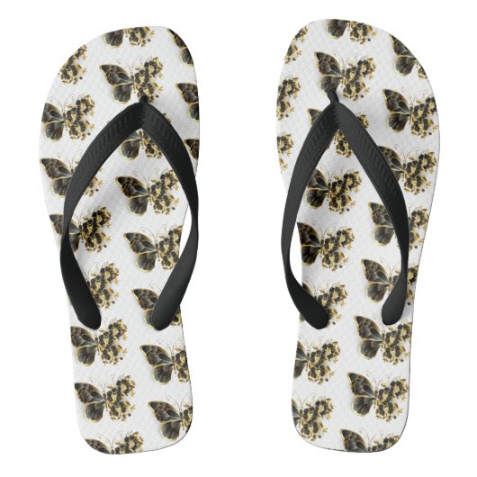 Gold Flower Butterfly met Black Orchid Teenslippers (Voetbed)