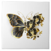 Gold Flower Butterfly met Black Orchid Tegeltje (Voorkant)