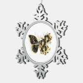 Gold Flower Butterfly met Black Orchid Tin Sneeuwvlok Ornament (Rechts)
