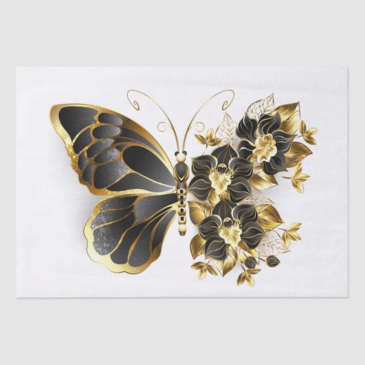 Gold Flower Butterfly met Black Orchid Tissuepapier (Voorkant)