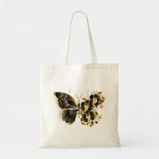 Gold Flower Butterfly met Black Orchid Tote Bag (Voorkant)