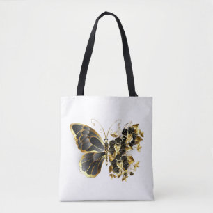 Gold Flower Butterfly met Black Orchid Tote Bag