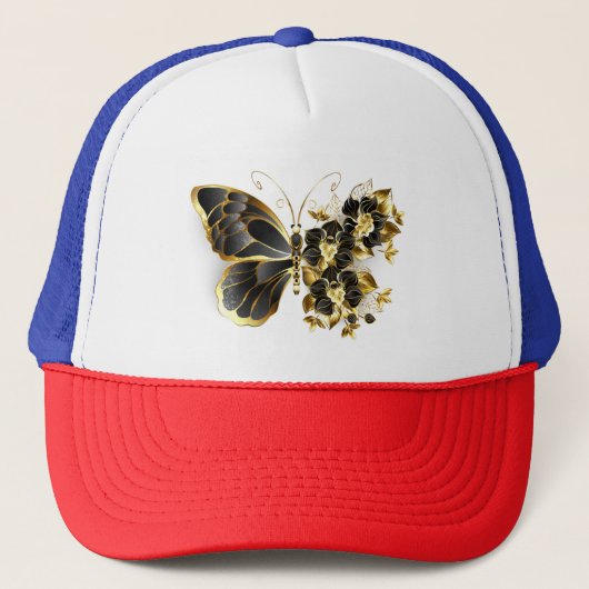 Gold Flower Butterfly met Black Orchid Trucker Pet (Voorkant)