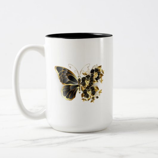 Gold Flower Butterfly met Black Orchid Tweekleurige Koffiemok (Links)