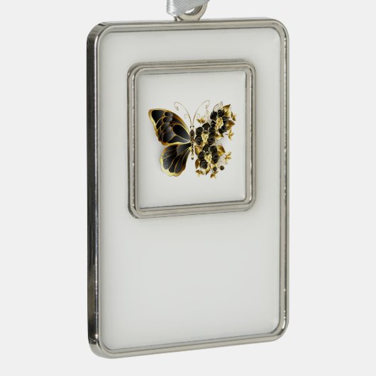 Gold Flower Butterfly met Black Orchid Verzilverd Omlijst Ornament (Rechts)