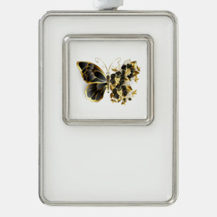 Gold Flower Butterfly met Black Orchid Verzilverd Omlijst Ornament