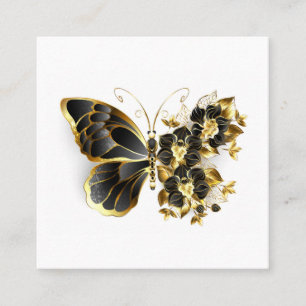 Gold Flower Butterfly met Black Orchid Vierkante Visitekaartje
