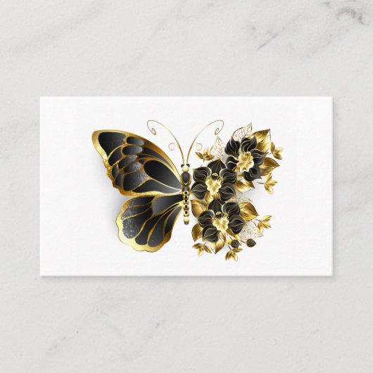 Gold Flower Butterfly met Black Orchid Visitekaartje (Voorkant)