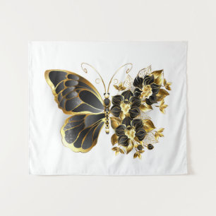 Gold Flower Butterfly met Black Orchid Wandkleed