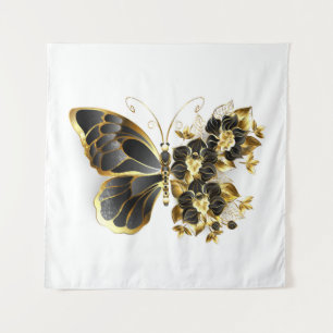 Gold Flower Butterfly met Black Orchid Wandkleed