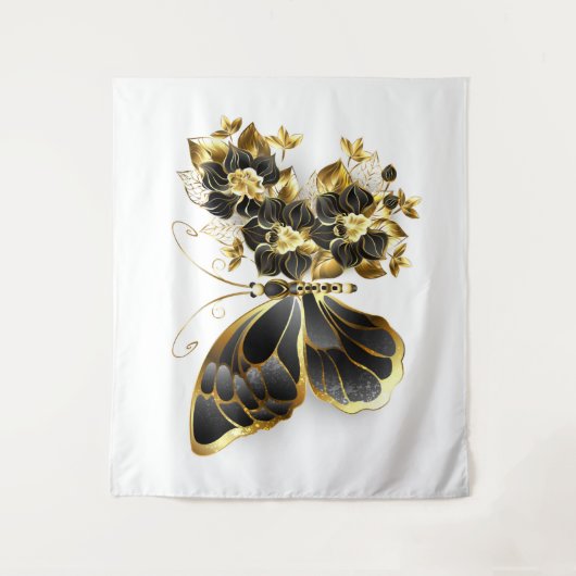 Gold Flower Butterfly met Black Orchid Wandkleed (Voorkant)