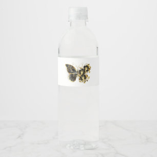 Gold Flower Butterfly met Black Orchid Waterfles Etiket