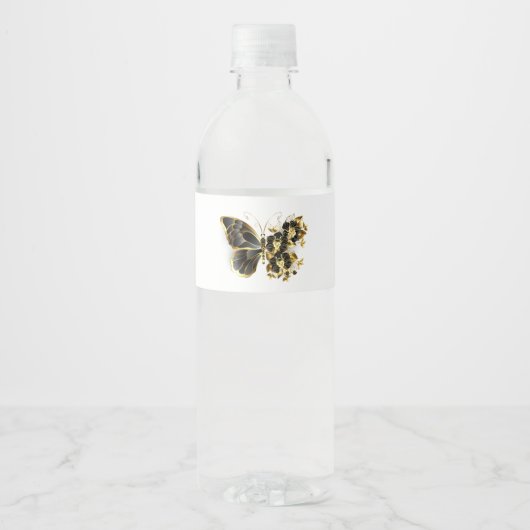 Gold Flower Butterfly met Black Orchid Waterfles Etiket (Voorkant)