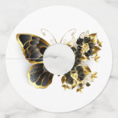 Gold Flower Butterfly met Black Orchid Wijnglaslabel (Achterkant)