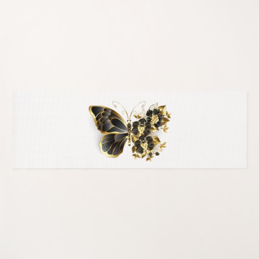 Gold Flower Butterfly met Black Orchid Yogamat (Voorkant (horizontaal))