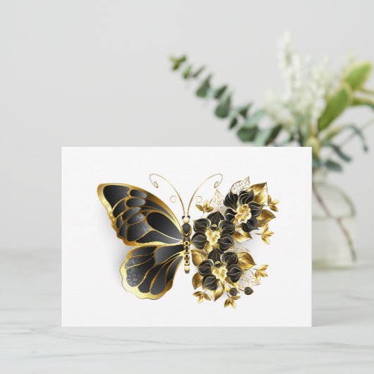 Gold Flower Butterfly with Black Orchid Aankondiging (Staand voorkant)
