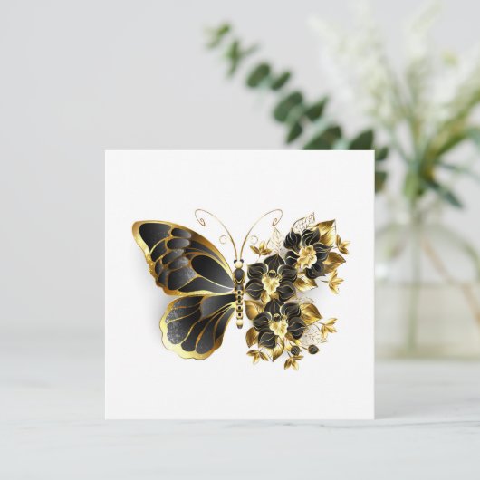 Gold Flower Butterfly with Black Orchid Aankondiging (Staand voorkant)