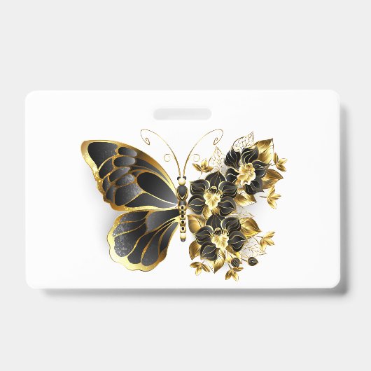 Gold Flower Butterfly with Black Orchid Badge (Voorzijde)