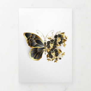 Gold Flower Butterfly with Black Orchid Drieluik Aankondiging