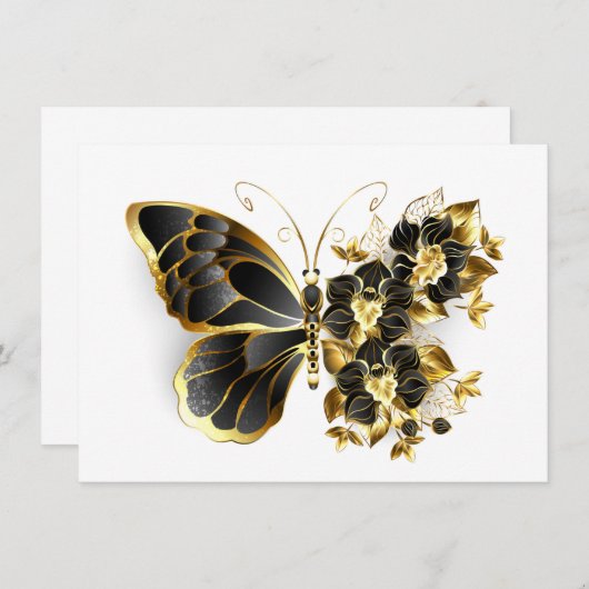 Gold Flower Butterfly with Black Orchid Informatiekaartje (Voorkant / Achterkant)